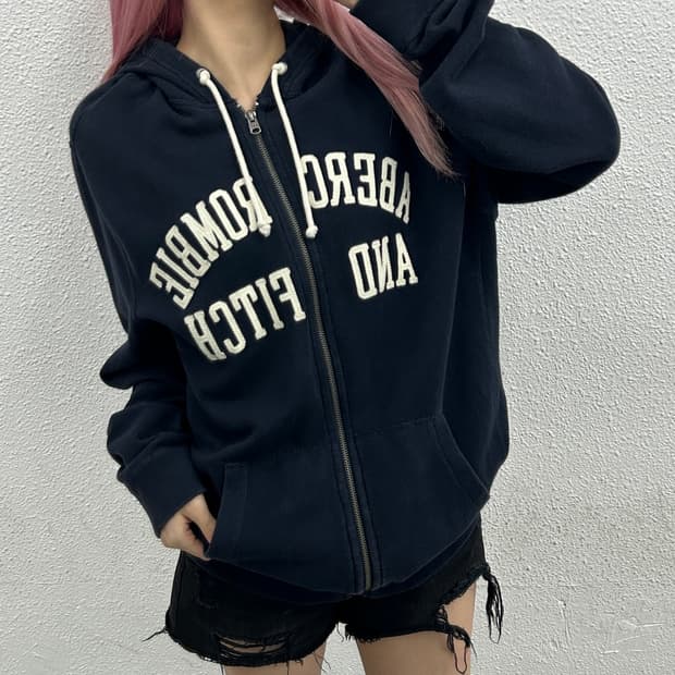 아베크롬비 센터로고 네이비 후드집업 L