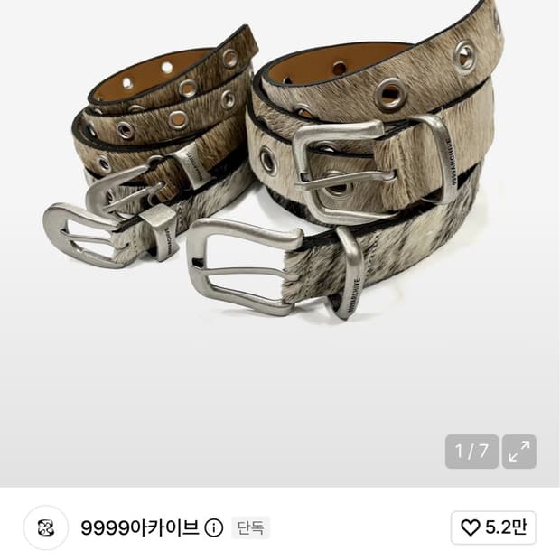 9999 아카이브 송치 카우하이드 벨트 스노우 와이드