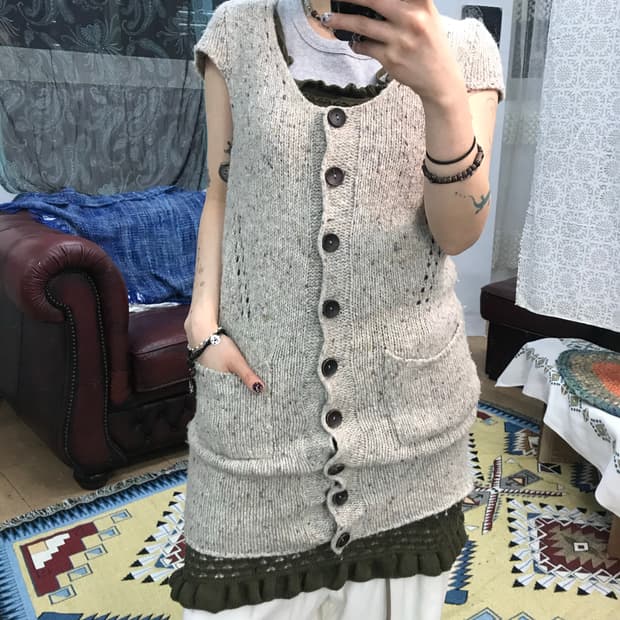 빈티지 여성 반팔 니트 롱 가디건 (Z1003)