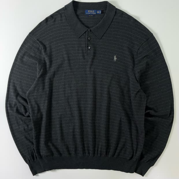 Polo  폴로 랄프로렌 자수 스트라이프 다크그레이 니트  