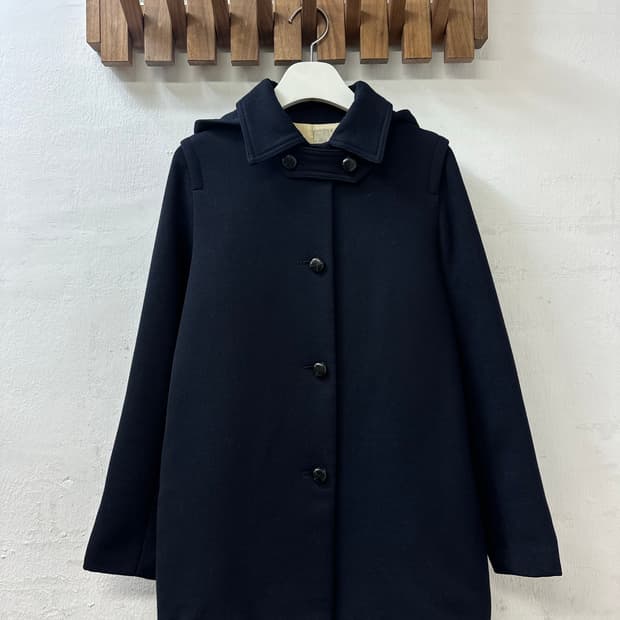 일본빈티지 울 100% 네이비 후드 코트 