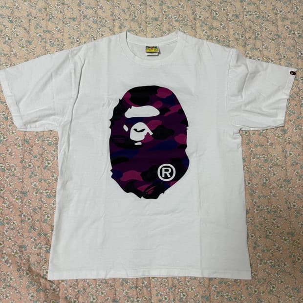 베이프 빅 에이프 헤드 티셔츠 화이트 퍼플 XL