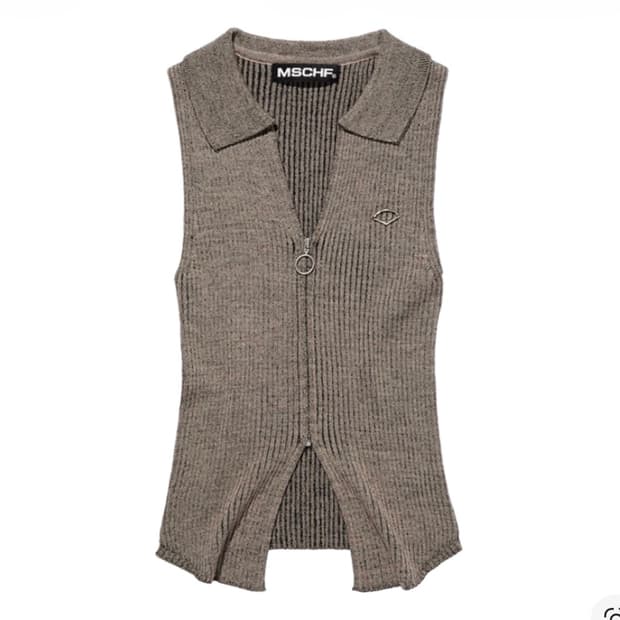 미스치프 니티드 투톤 슬리브리스 베이지 블랙