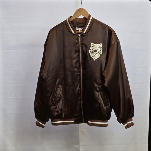 브라운 사틴 야구점퍼 S Vine & Valley 스타디움 재킷