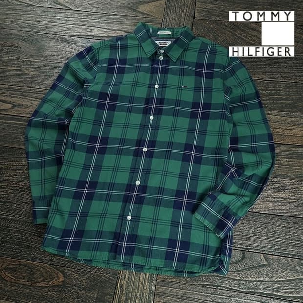 [타미힐피거] 로고 자수 빈티지 체크 셔츠 M19342