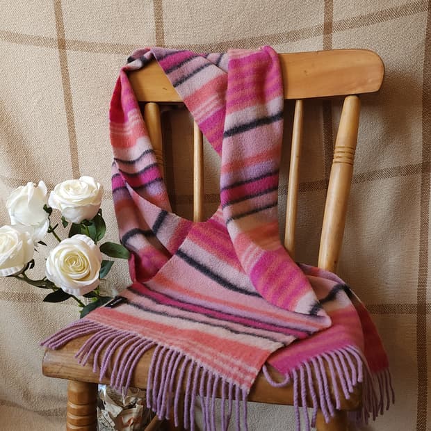 Estilo 핑크 스트라이프 캐시미어 울 머플러 목도리