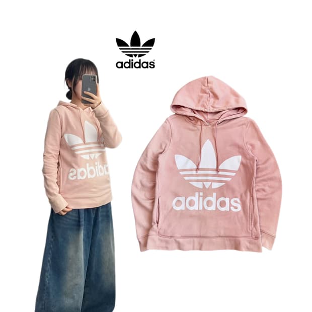 아디다스 신형 빅로고 트레포일 후드티 분홍 핑크