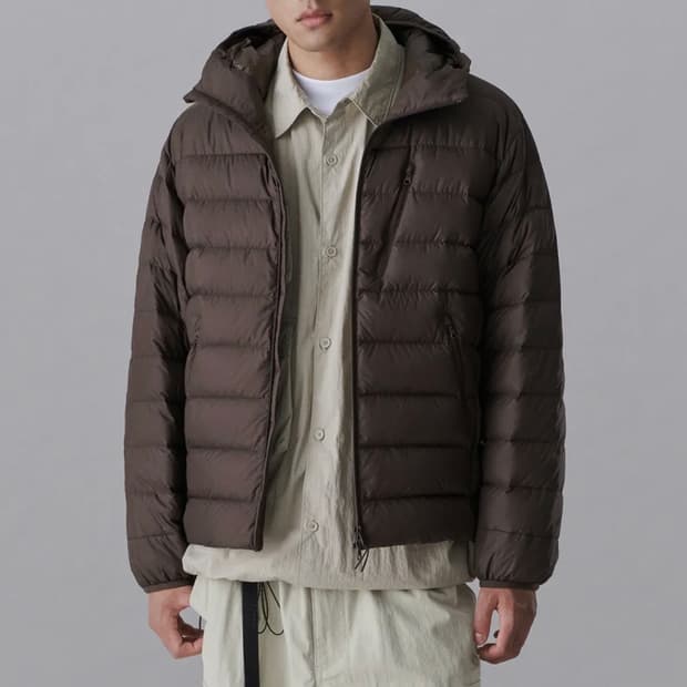 무신사 스태시티 레저 후디드 라이트 다운 재킷 브라운 XL