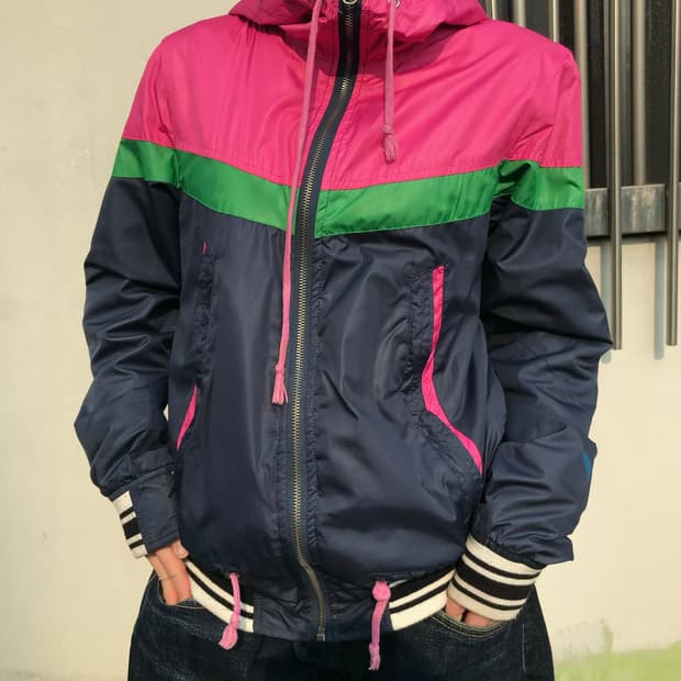 컬러 믹스 후드 집업 자켓 