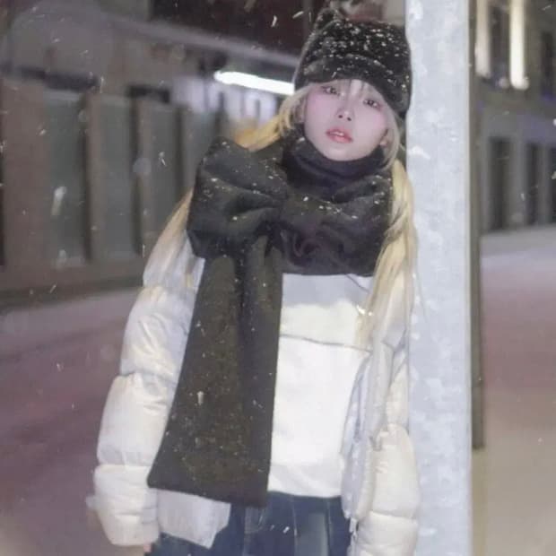 pincunomaru 핀쿠노마루 리본 머플러 페일 블랙