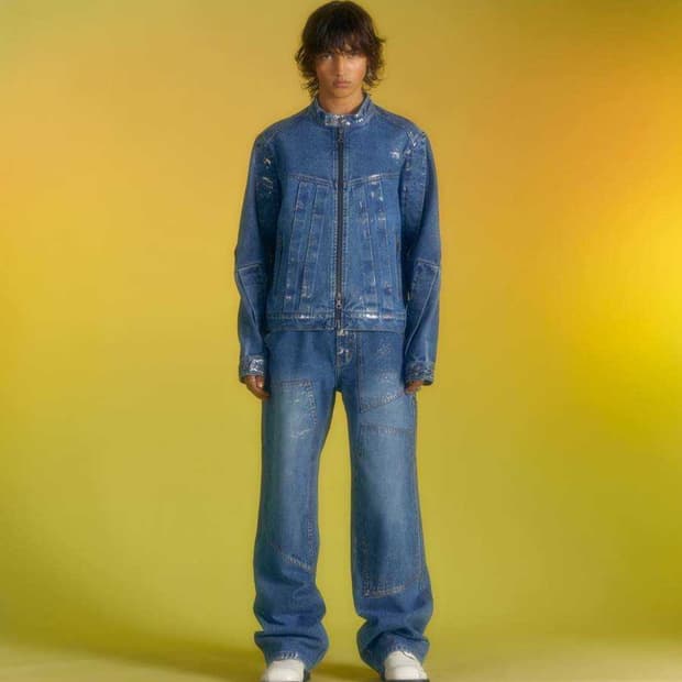 앤더슨벨 왁스 코티드 카펜터 와이드 레그진 32