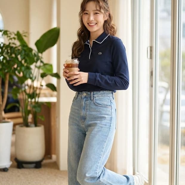 LACOSTE 라코스테 배색 카라 긴팔 피케 티셔츠