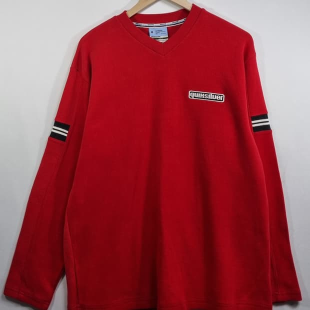 오버핏 M ) 퀵실버 빈티지 레드 브이넥 코튼 니트