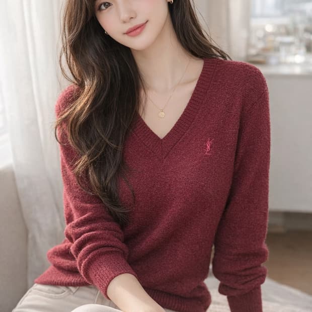 입생로랑 버건디 니트