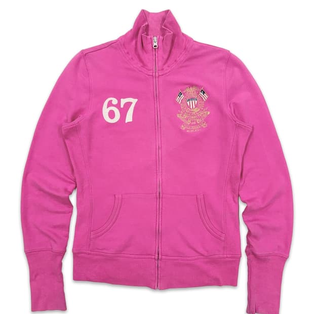 빈티지 Polo Jeans 핫핑크 패치 집업 져지