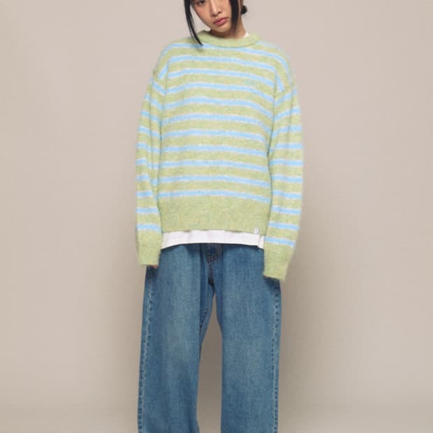 mmlg 87mm 스트라이프 니트 그린 연두 하늘
