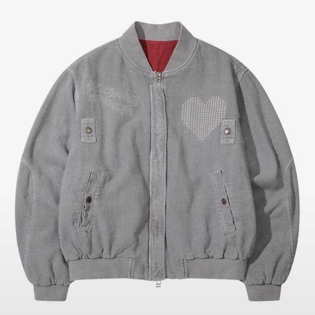 더뮤지엄비지터 HEART EMBROIDERY WASHED JACKET