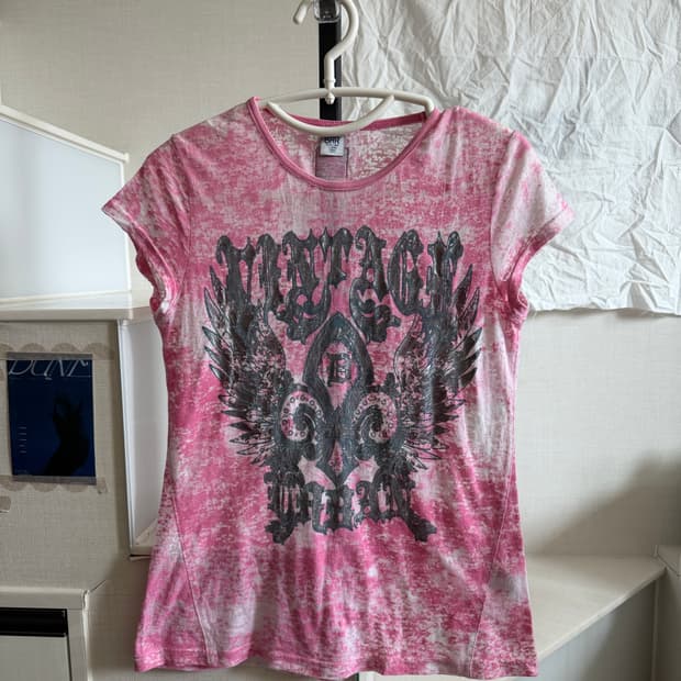 빈티지 프린팅 핑크 펑크 반팔