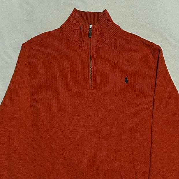 M 폴로랄프로렌 오렌지 반집업 코튼 니트