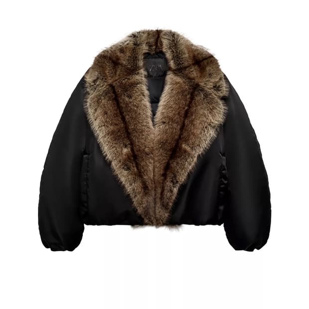 자라 faux furcollar bomber jacket