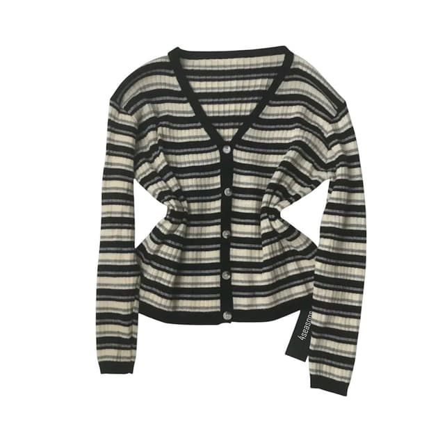 스트라이프 골지 가디건