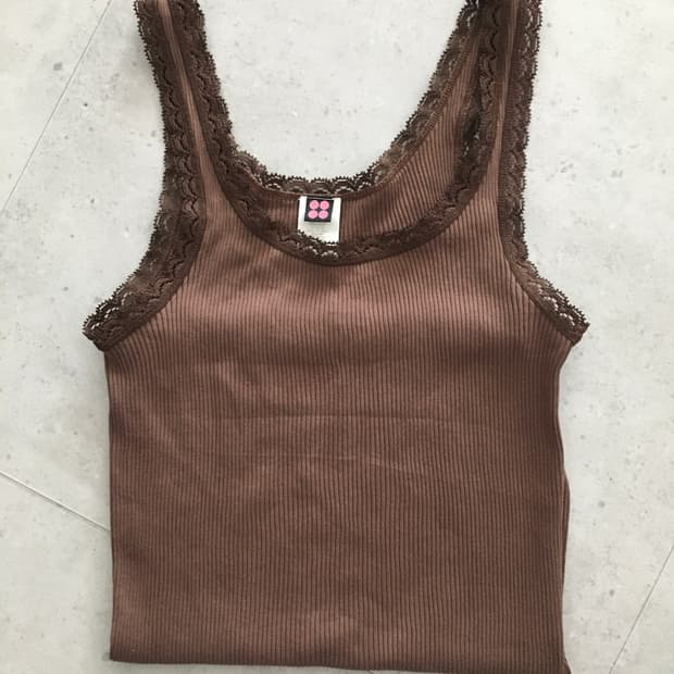 Japanese vintage brown lace sleeveless