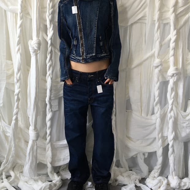 Denim high neck zip up