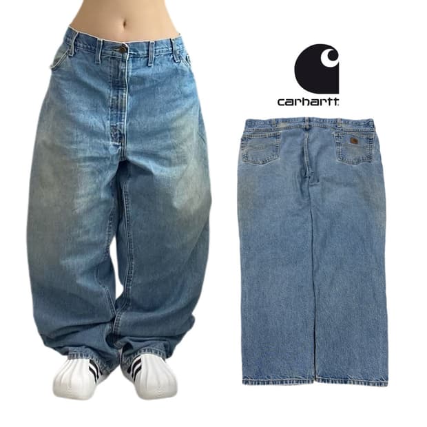 칼하트 OG 가죽패치 워싱 와이드 워크 데님팬츠