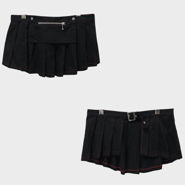 펑크 플리츠 앞 포켓 버클 레이어드 스커트 64623