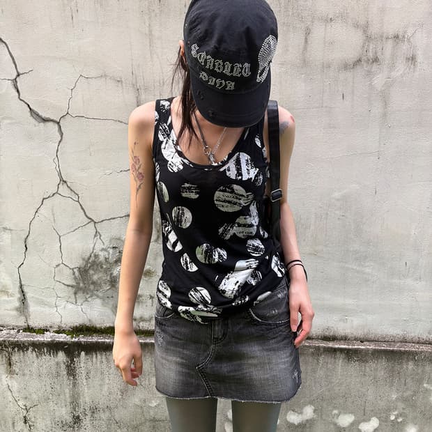 00's Abstract Dot Print Sleeveless