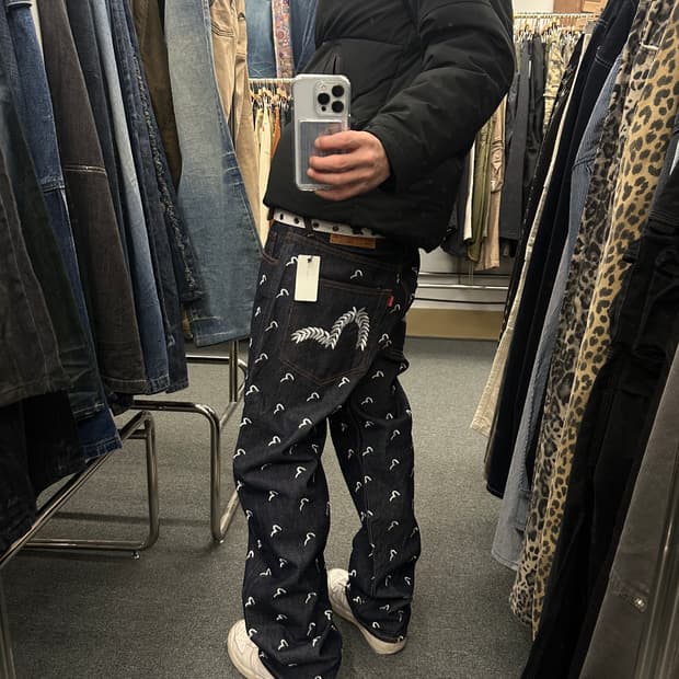 34) 에비수 재팬 모노그램 멀티로고 셀비지 데님팬츠