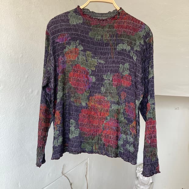 빈티지 에스닉 플라워 긴팔 블라우스