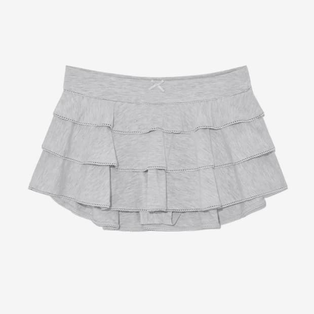 글로니 피콧 프릴 미니 스커트 화이트 멜란지