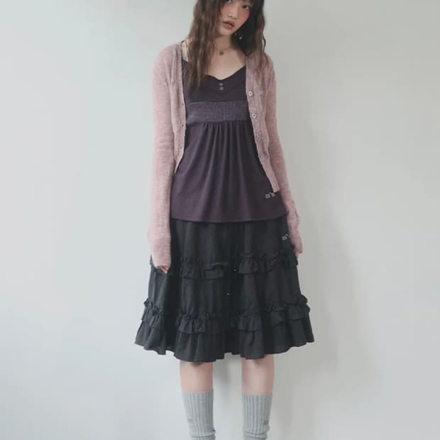 CHECK KANGKANG MIDI SKIRT / BLACK