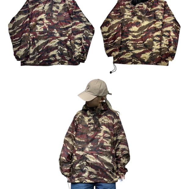 일본 빈티지 밀리터리 카모 후드 아노락 바람막이 자켓 L