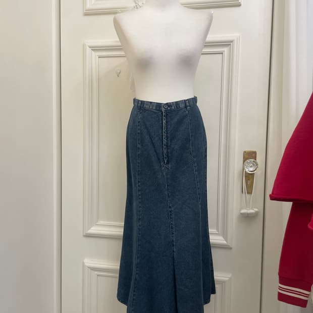 blue denim flare long skirt