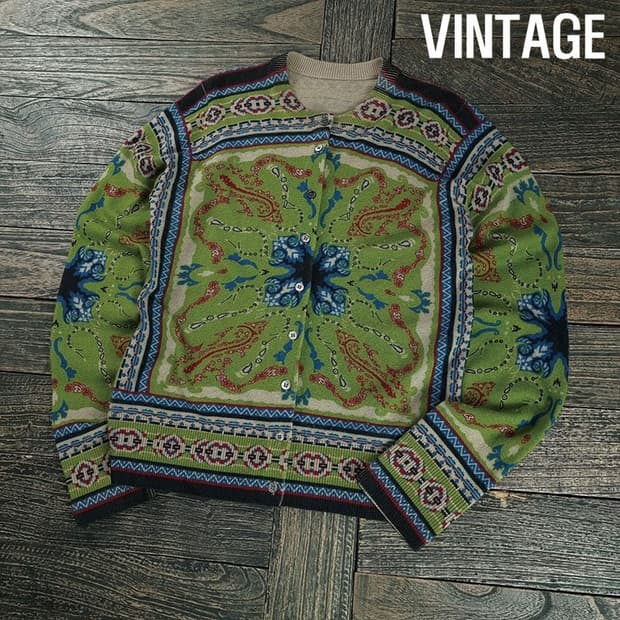 [빈티지] 에스닉 패턴 니트 가디건 M19114