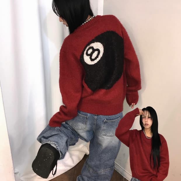 스투시 8볼 헤비 브러쉬드 모헤어 스웨터 - 레드 ( 레어 ) ♥️