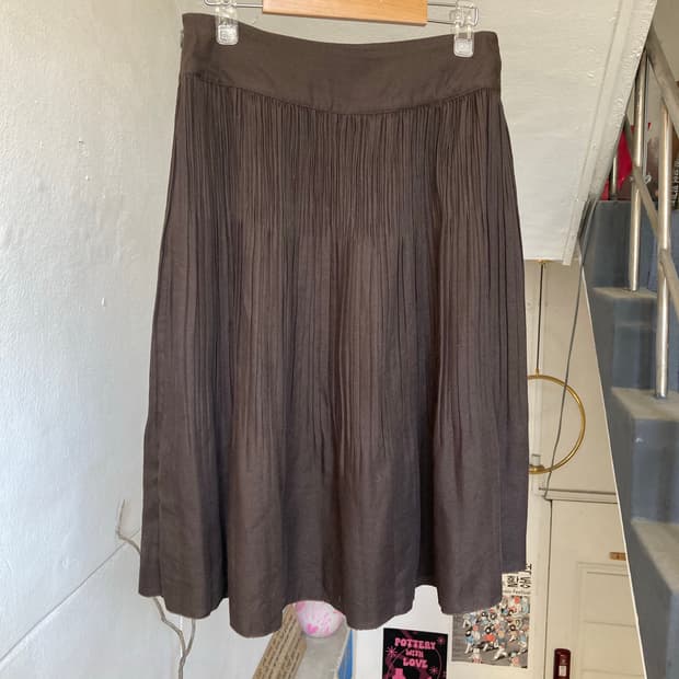 플레어 플리츠 미디 스커트