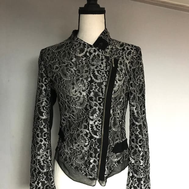 Silver Lace Asymmetrical Zip Jacket