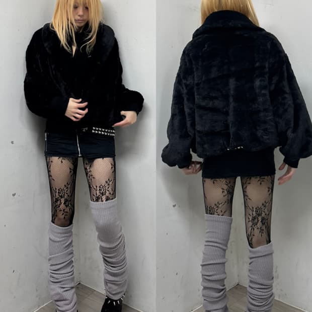 [GRL]Y2K Black Fur Jacket