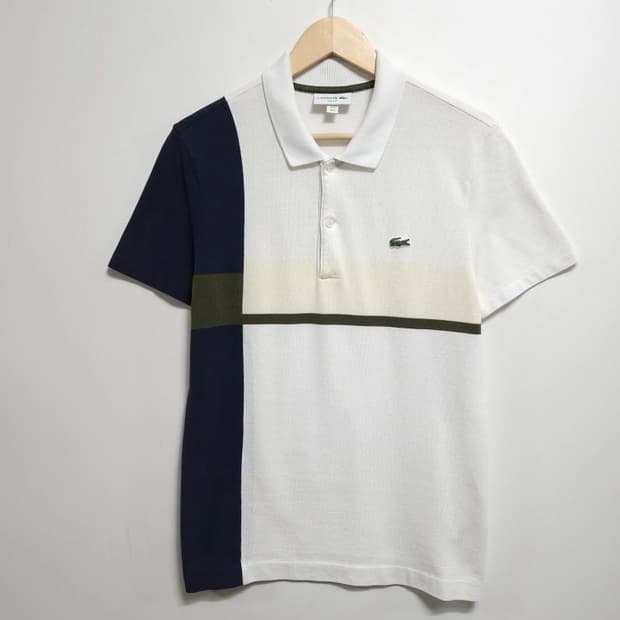 95~100 LACOSTE 라코스테 반팔 카라티 슬림핏 배색