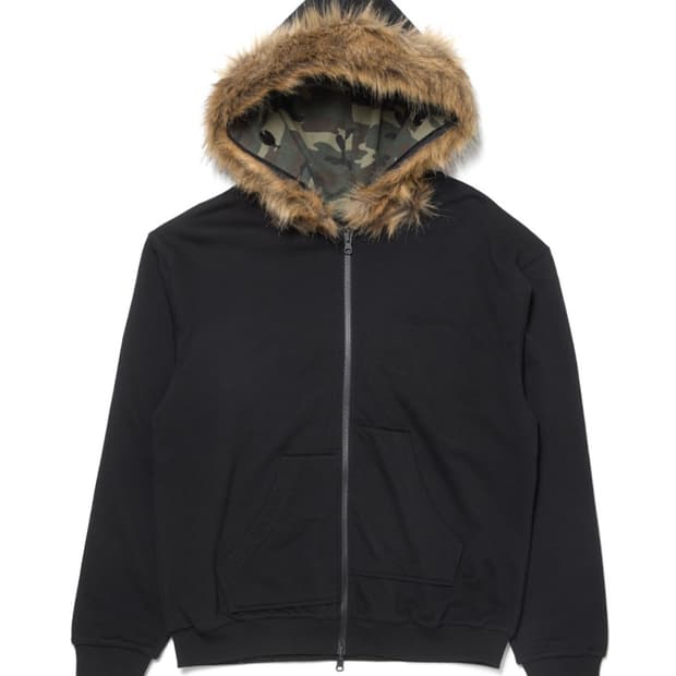 [2] 해칭룸 리버시블 폭스 퍼 후드 집업 블랙 카모 후디