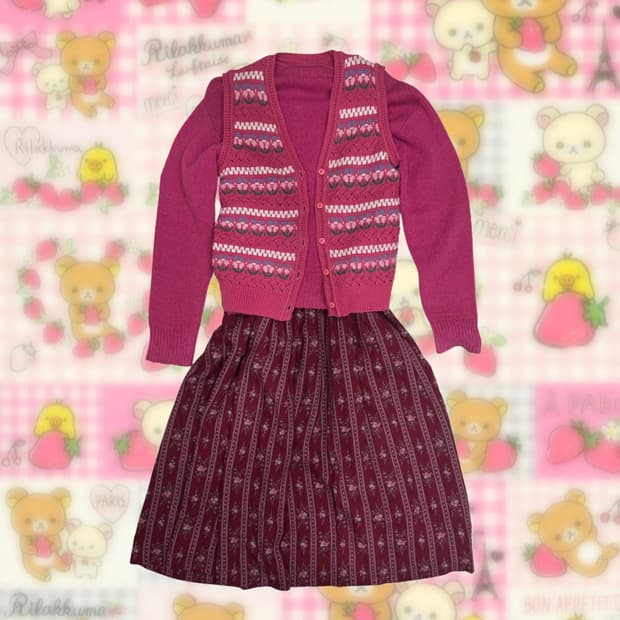 [코디세트] 어두운 핑크 플라워 셋업 겨울 아오이유우