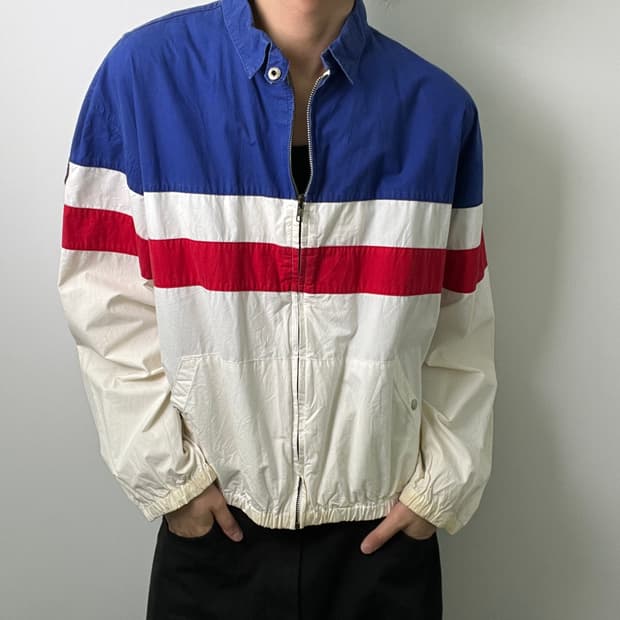 90's 폴로 랄프로렌 빈티지 트리컬러 블록 블루종 자켓 L