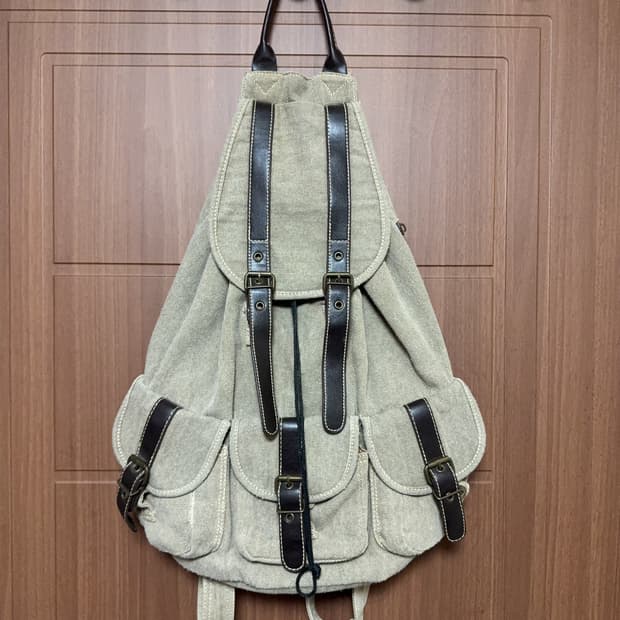 일본 빈티지 모리걸 카키 베이지 캔버스 쓰리포켓 백팩 모리 가방