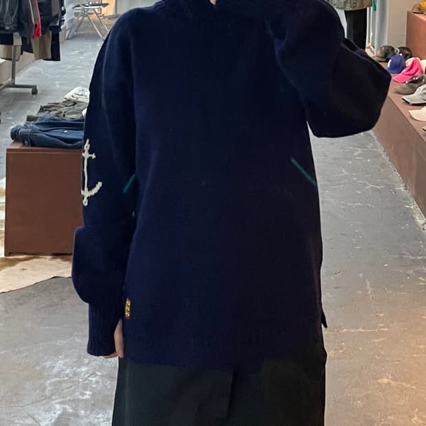 건지울른스 터틀넥 네이비 피셔맨 스웨터 H2117