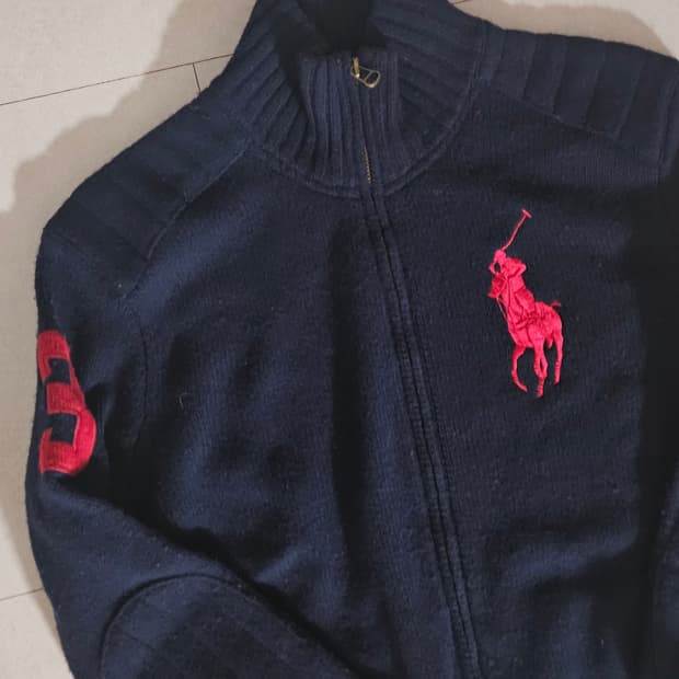 빅포니 니트집업 폴로 네이비