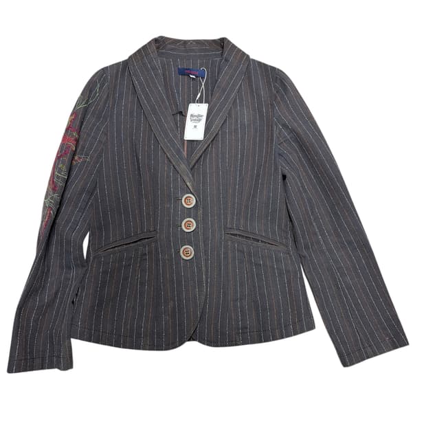 겐조 쓰리 버튼 스트라이프 플라워 자수 블레이저 자켓