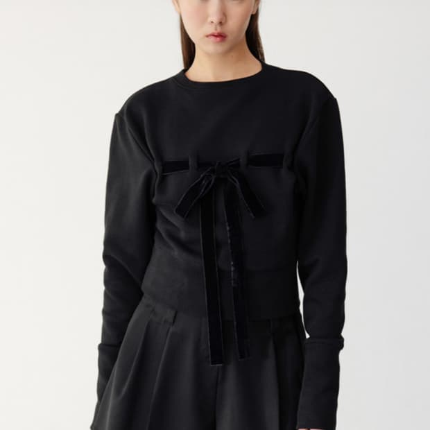 더티스 리본 맨투맨 블랙